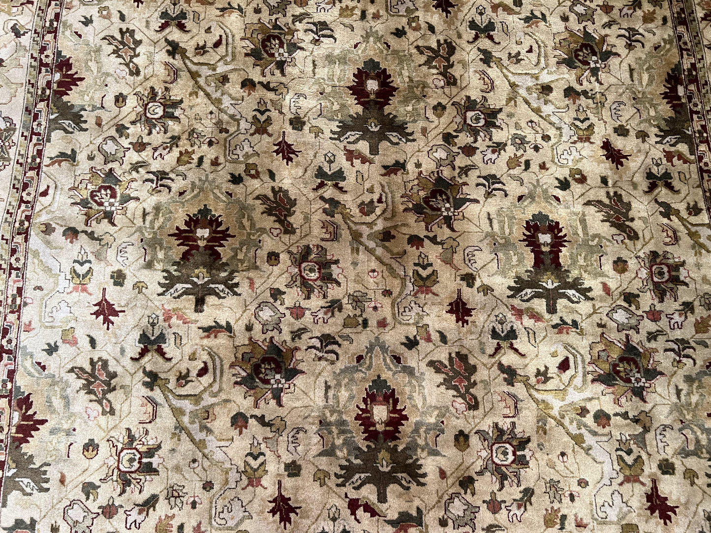 Indian Mahal Rug 8x10, Allover Floral Mahal Oriental Carpet 8 x 10, Handmade Hand Knotted Wool Rug, Indo Persian Area Rug, Tea-Washed Tan - Nuvé