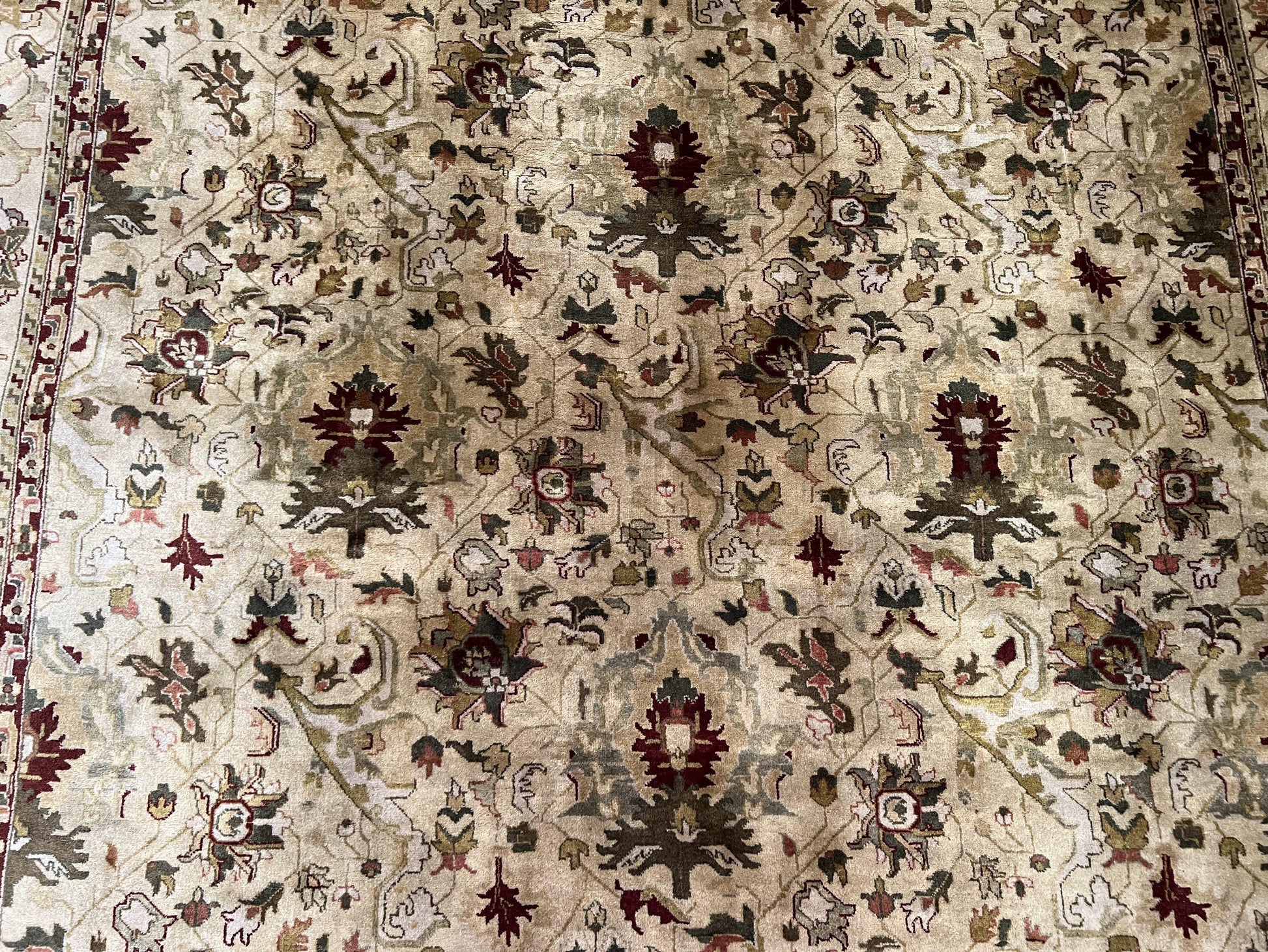 Indian Mahal Rug 8x10, Allover Floral Mahal Oriental Carpet 8 x 10, Handmade Hand Knotted Wool Rug, Indo Persian Area Rug, Tea-Washed Tan - Nuvé