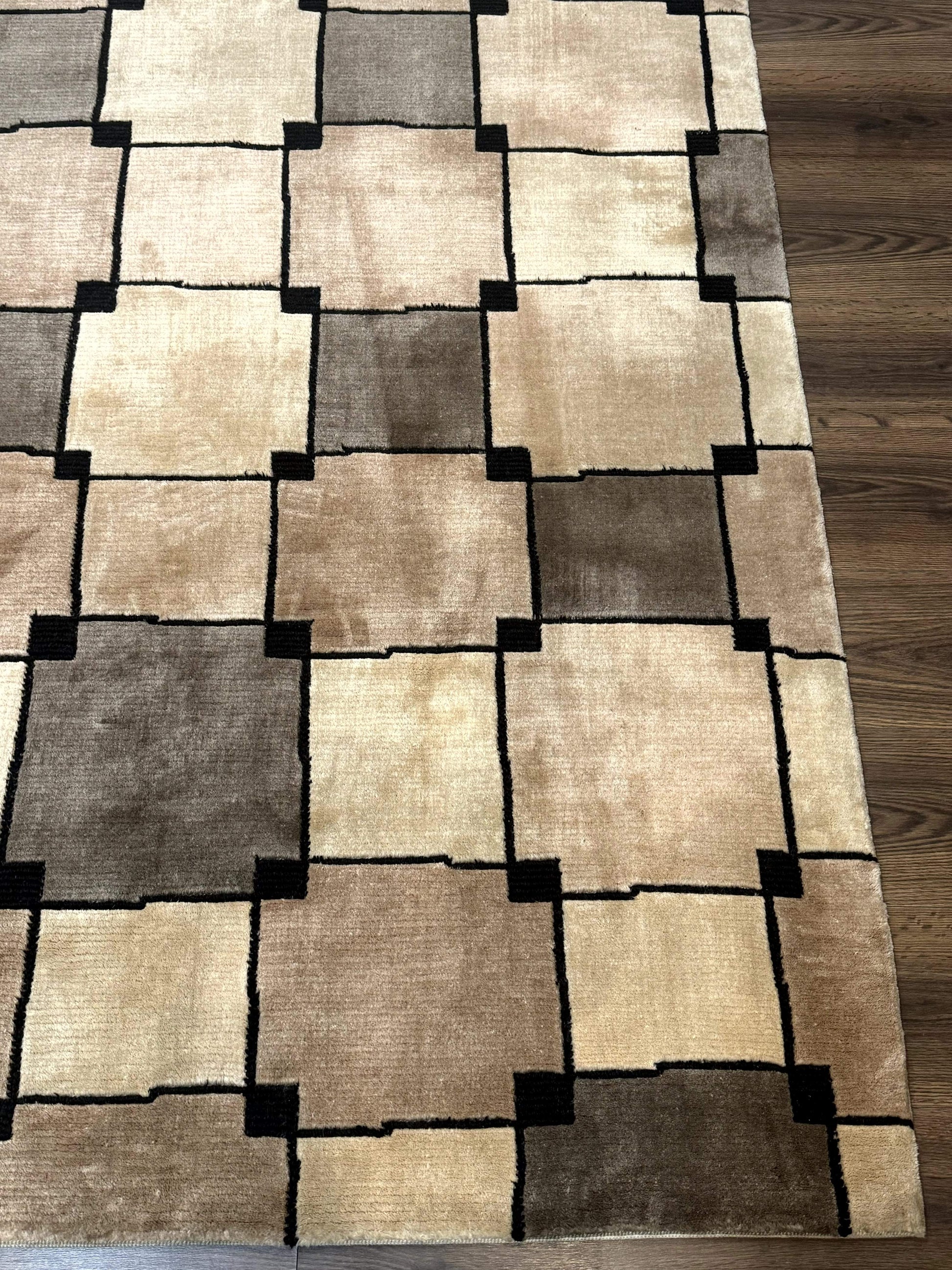 Tibetan Wool Rug 5x8, Contemporary Modern Carpet, Abstract Design, Soft Thick Pile, Pair B - Nuvé