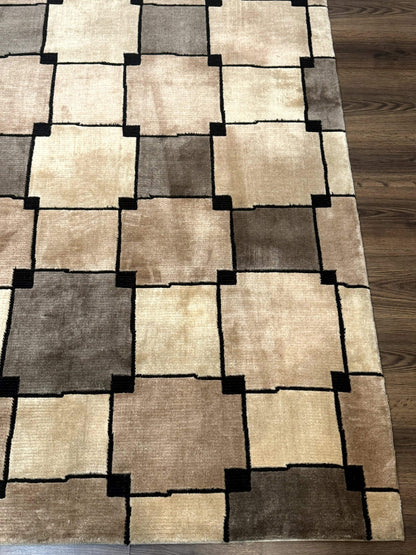 Tibetan Wool Rug 5x8, Contemporary Modern Carpet, Abstract Design, Soft Thick Pile, Pair B - Nuvé