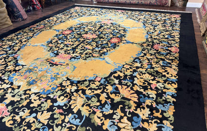 Antique Chinese Peking Rug 12.6 x 14.9, Palace Size Asian Oriental Carpet, Art Deco Rug, Rare - Nuvé