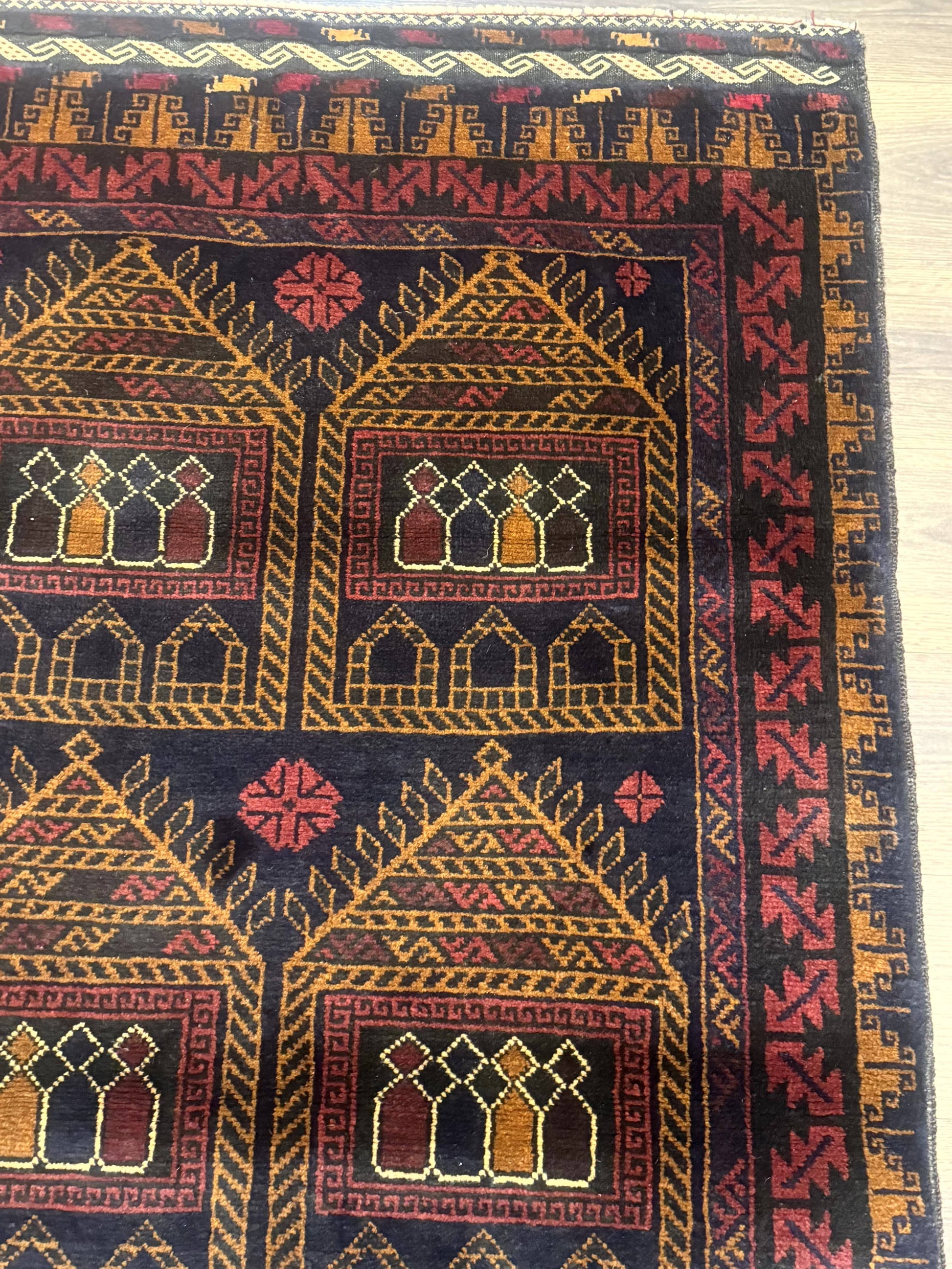 Afghan Rug 3x7, Navy Blue, Tribal Rug, Balouch Carpet, New - Nuvé