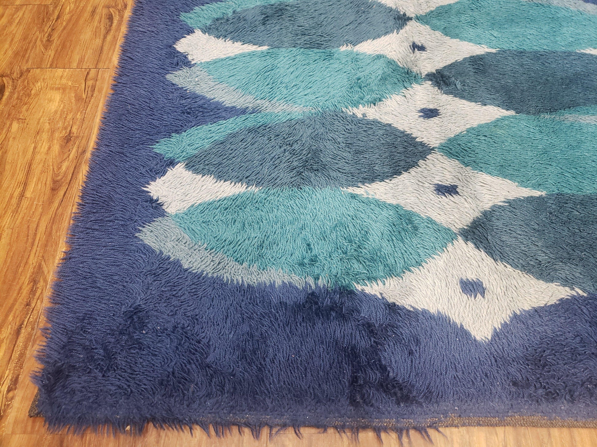 Blue Rya Rug, 1960s Mid-Century Danish Shag Rug 4'6" x 6'7", Ege Rya Modern Carpet, Cyan DeLuxe Rya Shag Rug, Vintage Area Rug 4x6, 5x7 Rug - Nuvé
