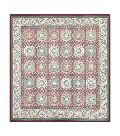 Square Aubusson Rug 9x9, Panel Design, European French English Carpet, Wool