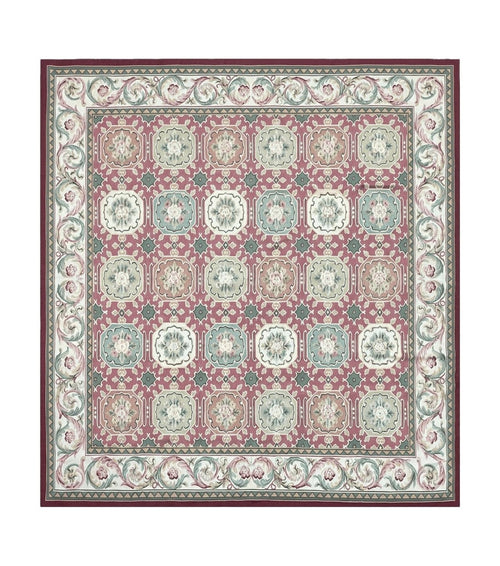 Square Aubusson Rug 9x9, Panel Design, European French English Carpet, Wool