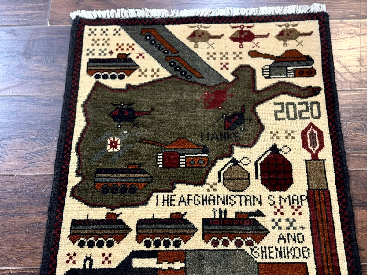Afghan War Rug, Tanks Helicopters Guns