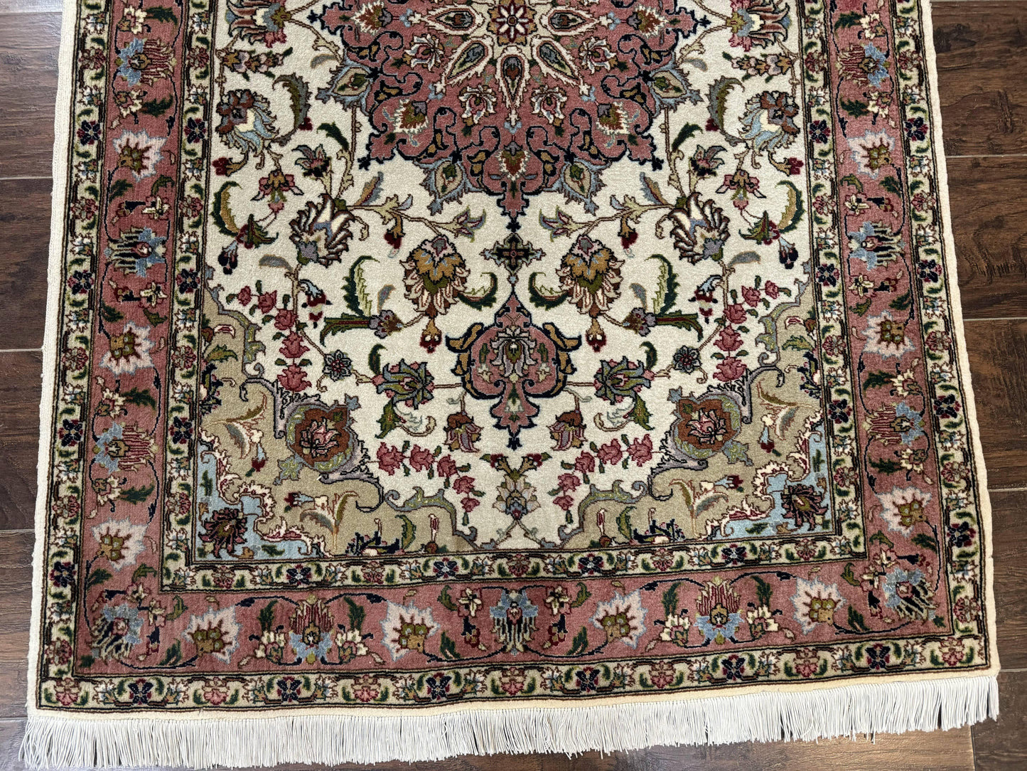 Fine Persian Tabriz Rug 3x5, Floral Medallion, 340 KPSI, Ivory Salmon - Nuvé
