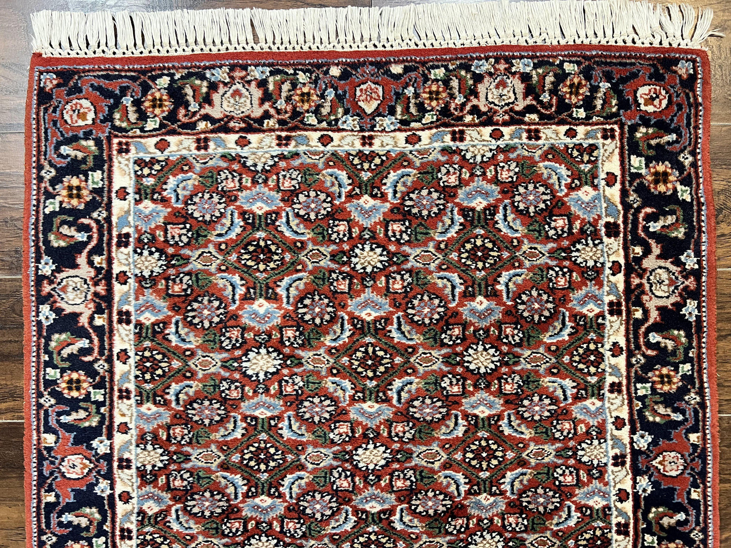 Indo Persian Rug 3x5, Red and Navy Blue, Wool Vintage Handmade Small Carpet 3 x 5 ft, Herati Pattern, Bidjar Rug - Nuvé