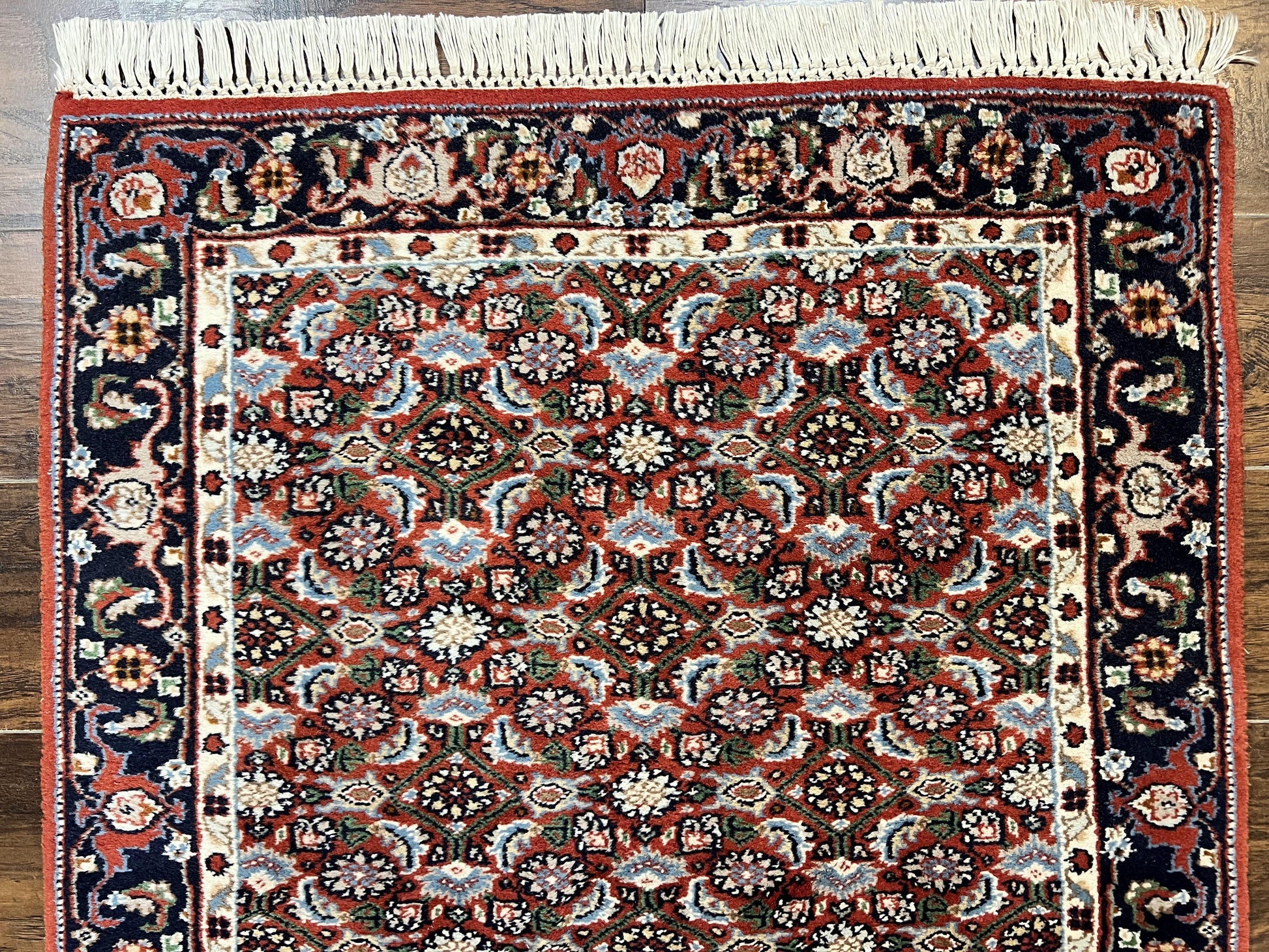 Indo Persian Rug 3x5, Red and Navy Blue, Wool Vintage Handmade Small Carpet 3 x 5 ft, Herati Pattern, Bidjar Rug - Nuvé