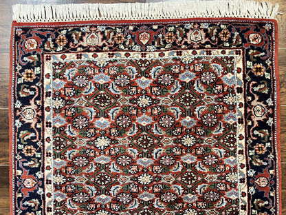 Indo Persian Rug 3x5, Red and Navy Blue, Wool Vintage Handmade Small Carpet 3 x 5 ft, Herati Pattern, Bidjar Rug - Nuvé