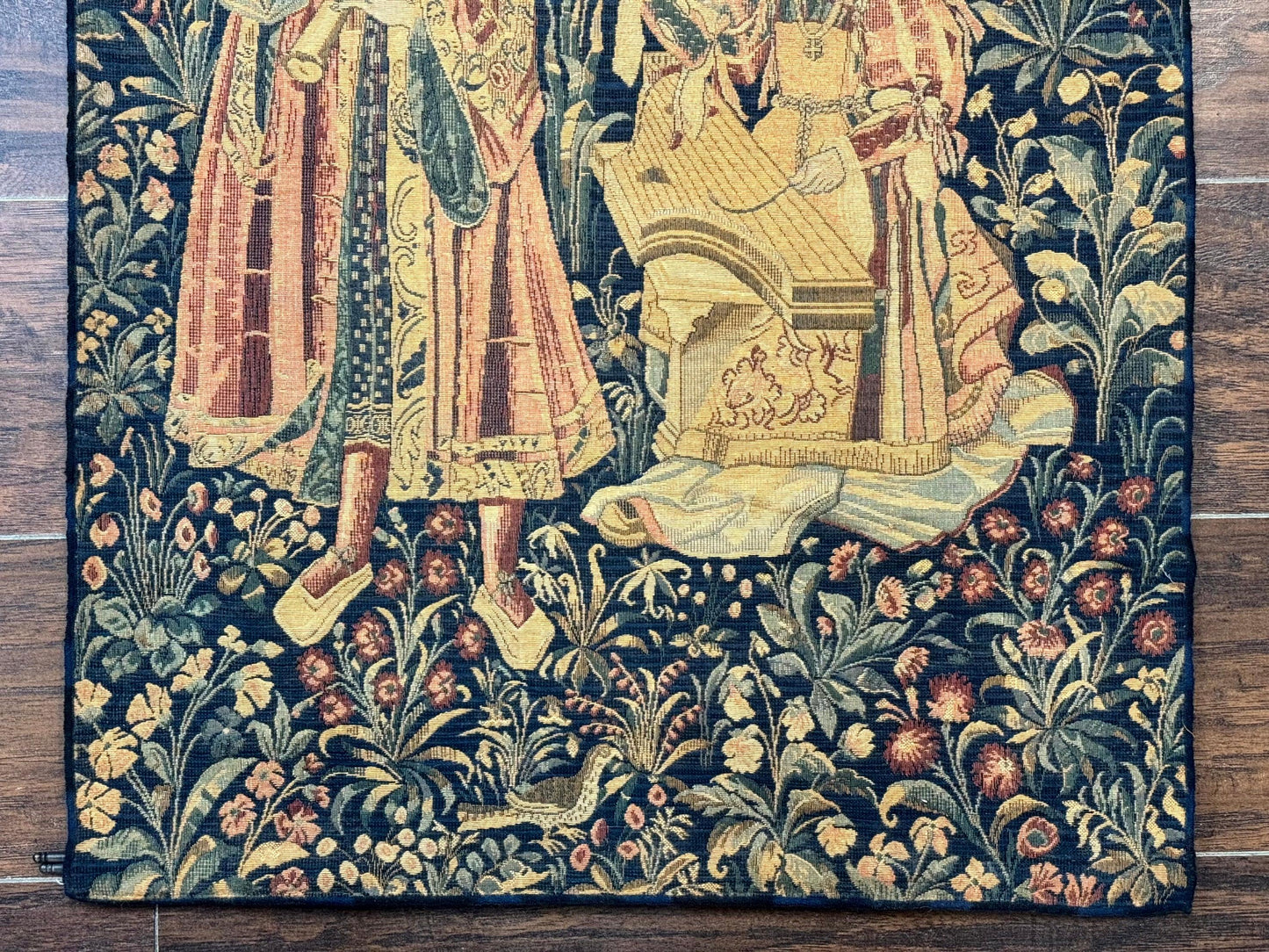 Vintage Belgium Tapestry 2x3 with Red, European Design, Flemish Tapestry - Nuvé