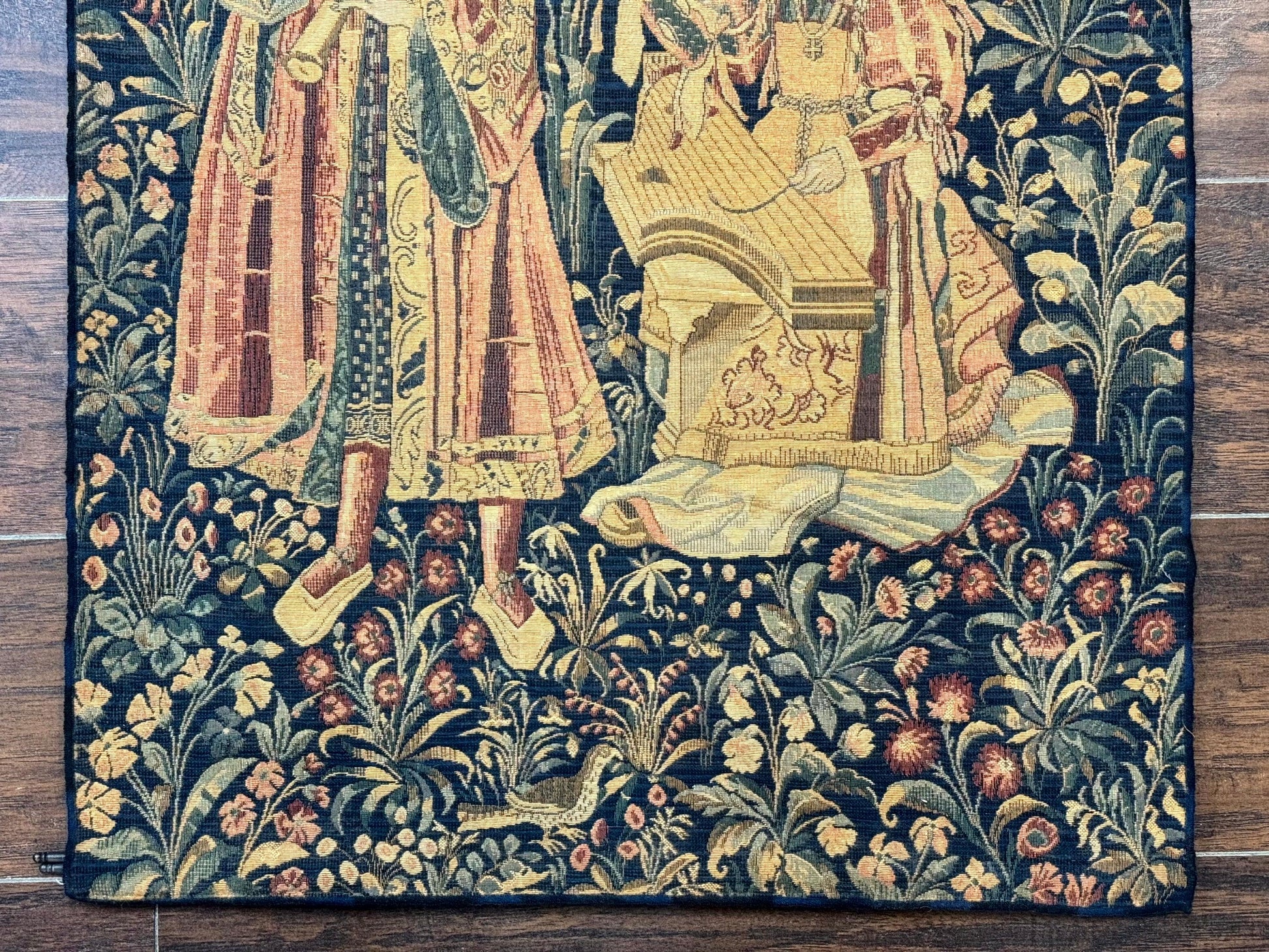 Vintage Belgium Tapestry 2x3 with Red, European Design, Flemish Tapestry - Nuvé