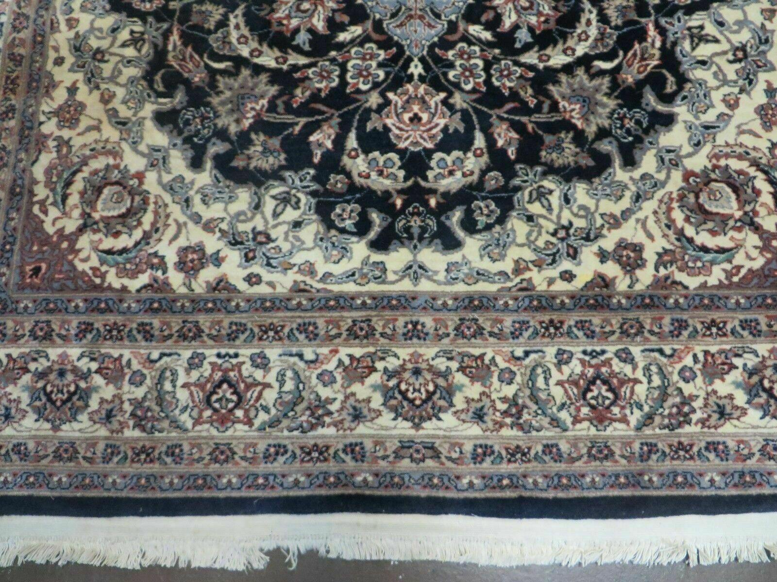 4' X 7' Vintage Handmade India Wool Silk Accent Rug Hand Knotted Black Organic - Nuvé