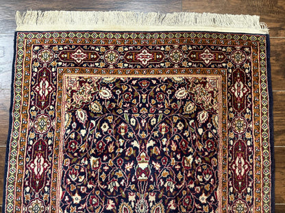 Indo Kashmiri Rug 3x5, Navy Blue, Very Fine 400 KPSI, Pair A