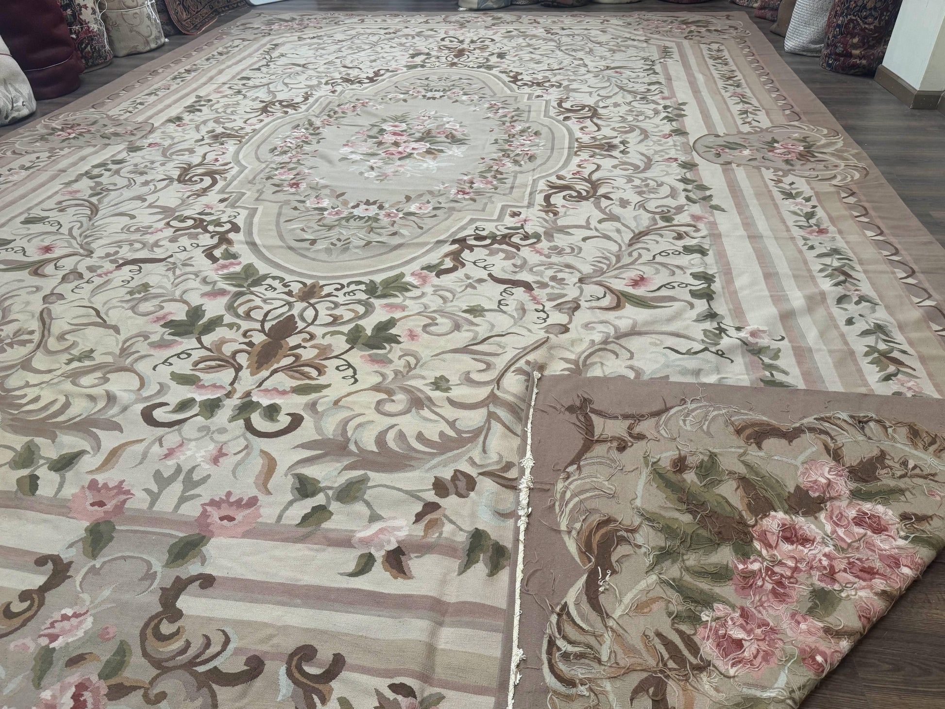 Palace Sized Aubusson Rug 13 x 20, Flatweave Aubusson Weave, Oversized Rug, European French Elegant Design - Nuvé