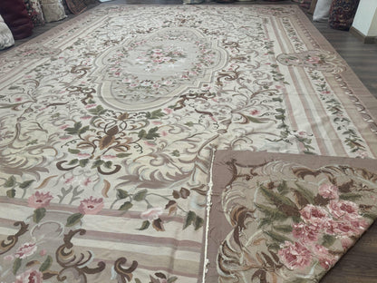 Palace Sized Aubusson Rug 13 x 20, Flatweave Aubusson Weave, Oversized Rug, European French Elegant Design - Nuvé