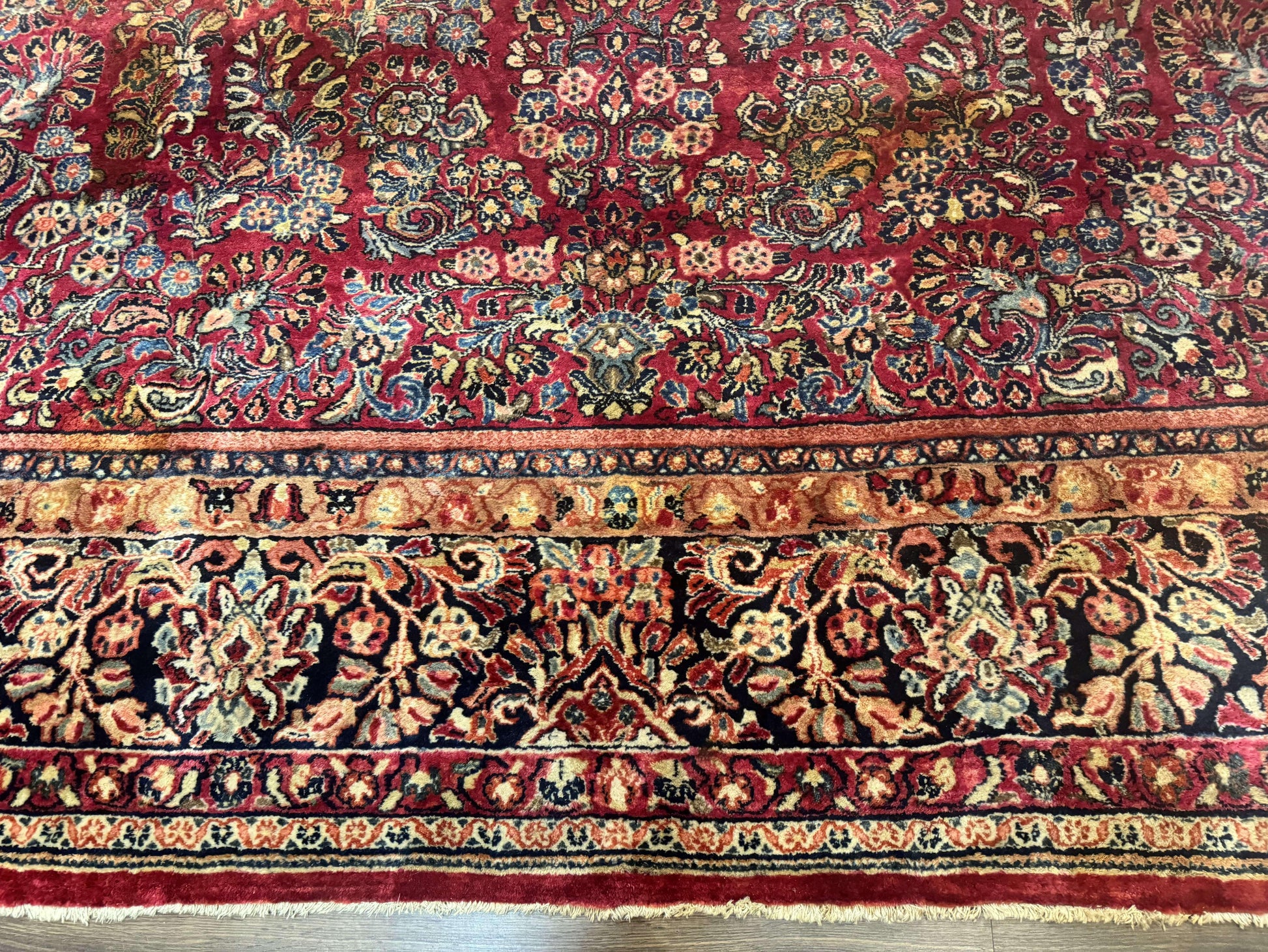 Persian Sarouk Rug 10x18, Palace Size Antique Persian Carpet, Wool, Red, Floral, Handmade Traditional Persian Rug, Extra Large Rug - Nuvé