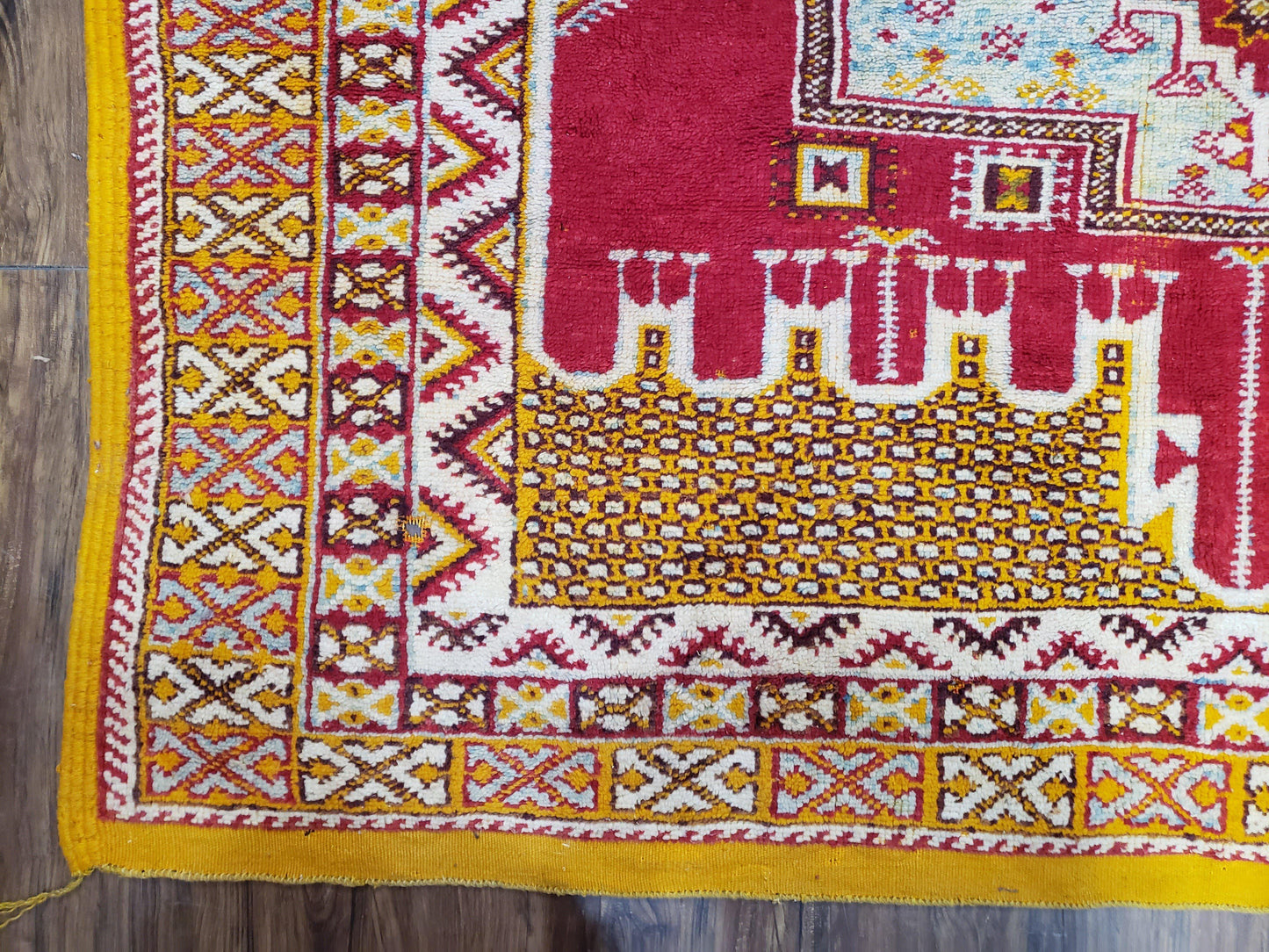 Vintage Moroccan Rug 6x10, Red and Yellow Moroccan Carpet, Handmade Bohemian Tribal Area Rug, Hand-Knotted 1970s Wool Rug, Medalions - Nuvé
