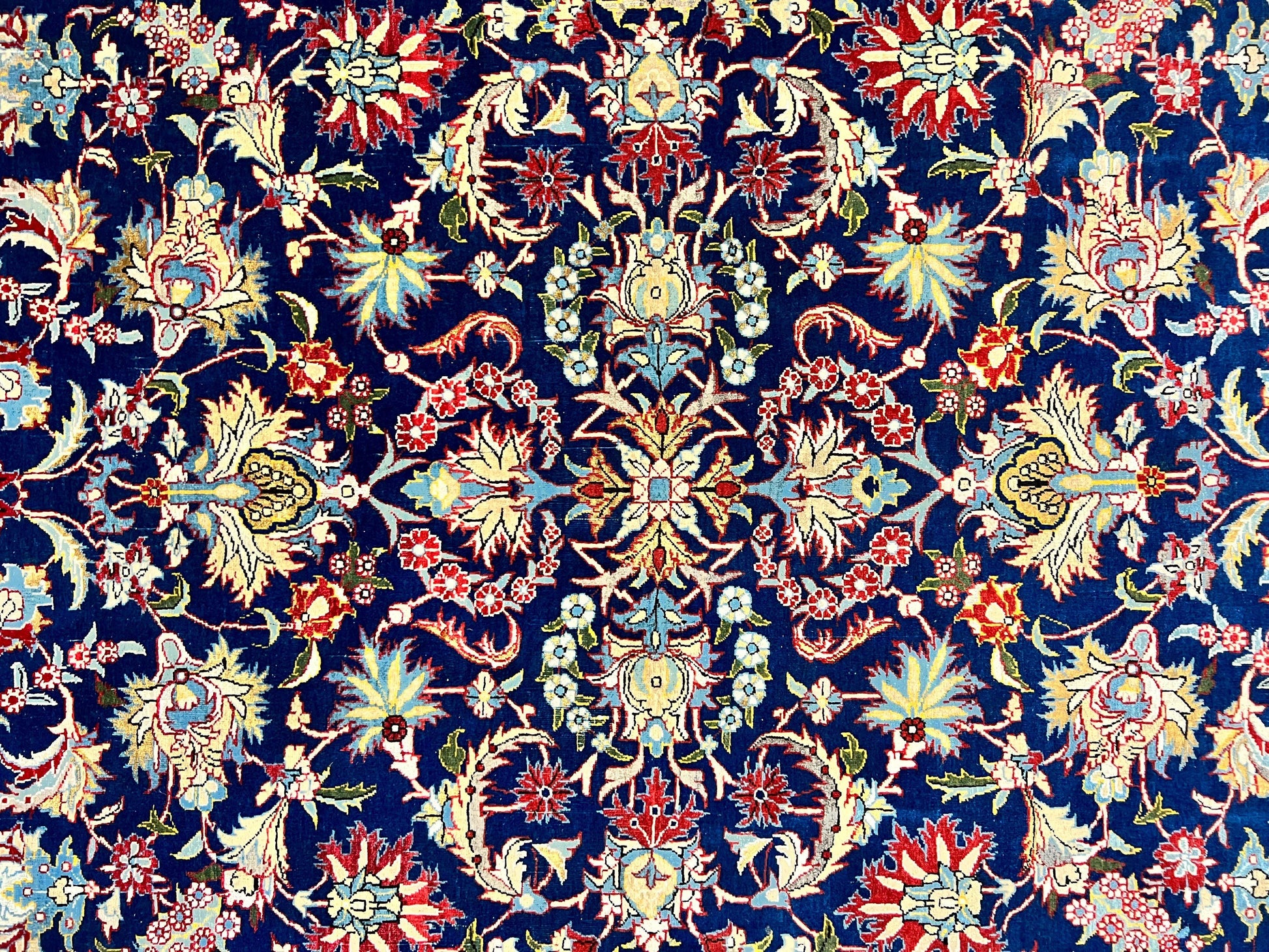 Blue Persian Qum Rug 5x7, Very Fine and Wonderful Authentic Persian Carpet, Wool Hand Knotted Vintage Semi Antique Oriental Rug, Floral, Ghom Qom Rug - Nuvé