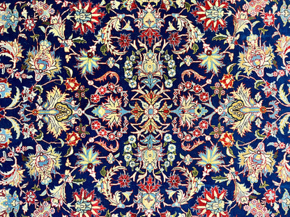 Blue Persian Qum Rug 5x7, Very Fine and Wonderful Authentic Persian Carpet, Wool Hand Knotted Vintage Semi Antique Oriental Rug, Floral, Ghom Qom Rug - Nuvé