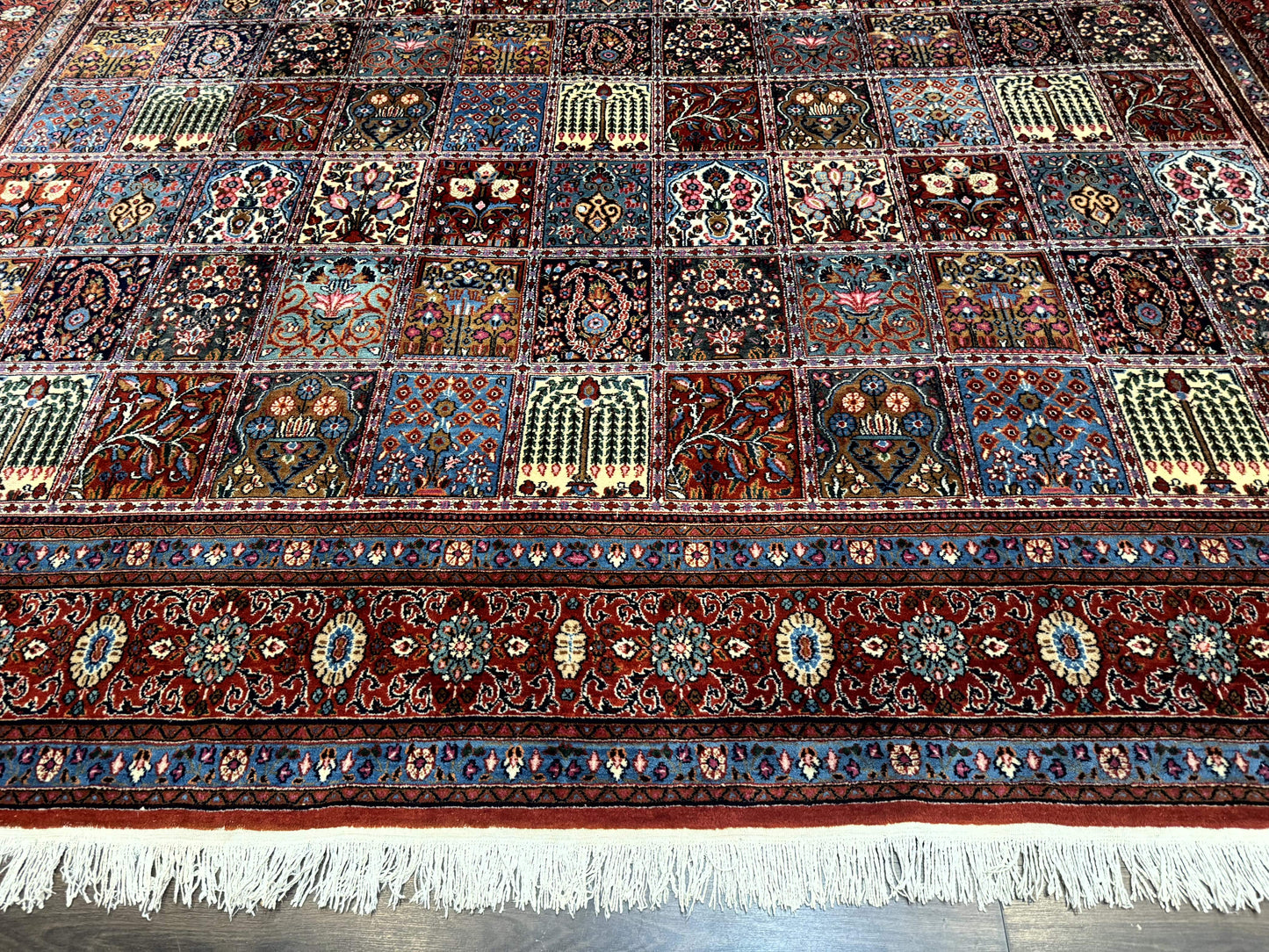 Wonderful Persian Qum Rug 10x13, Panel Design, Fine 260 KPSI, Signed, Red Multicolor - Nuvé