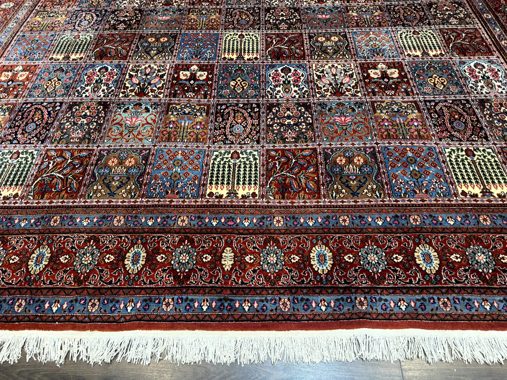 Wonderful Persian Qum Rug 10x13, Panel Design, Fine 260 KPSI, Signed, Red Multicolor - Nuvé