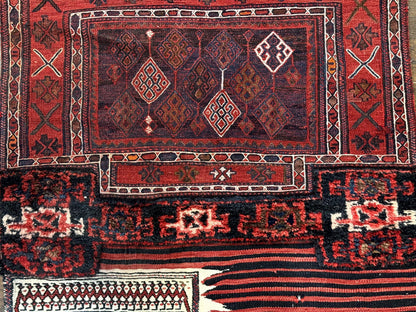 Persian Tribal Nomadic Saddle Cover Rug, Antique, Handmade, Wool, Red Ivory Black, Collectible, Shashavan - Nuvé