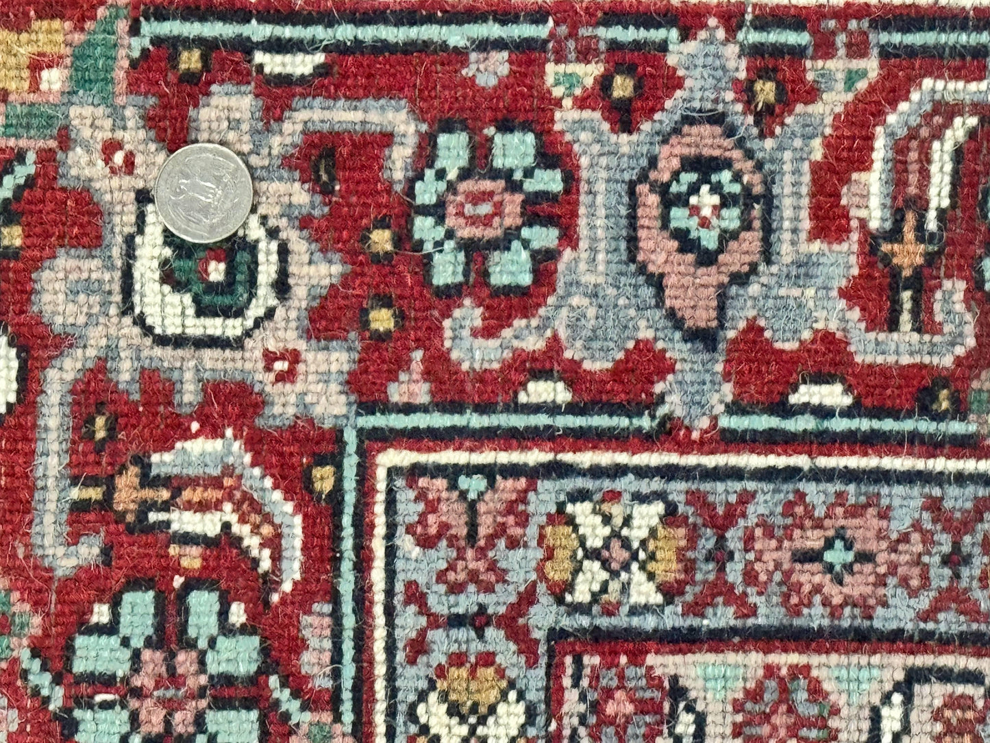 Indo Persian Bidjar Rug 8x11, Herati Mahi Pattern, Red Navy Blue, Handmade Vintage Wool Carpet - Nuvé