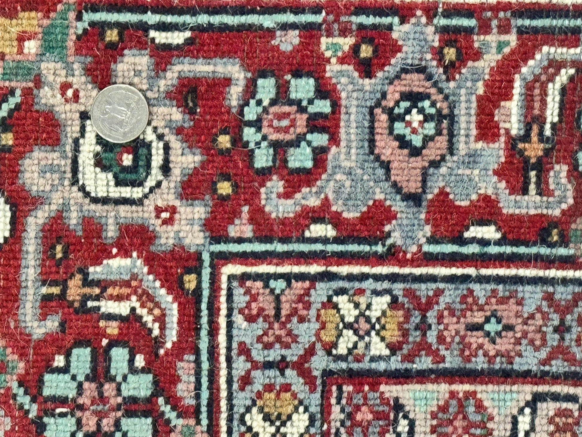 Indo Persian Bidjar Rug 8x11, Herati Mahi Pattern, Red Navy Blue, Handmade Vintage Wool Carpet - Nuvé
