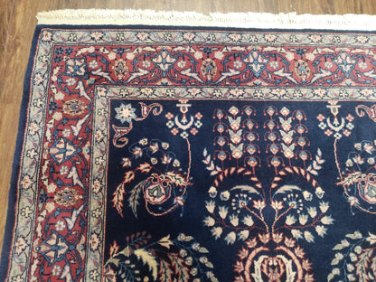 Dark Blue Indo Persian Rug 4x6, Medium Size Hand Knotted Oriental Carpet, Traditional Floral Indian Rug, Blue and Red Entryway Rug, Wool Rug - Nuvé