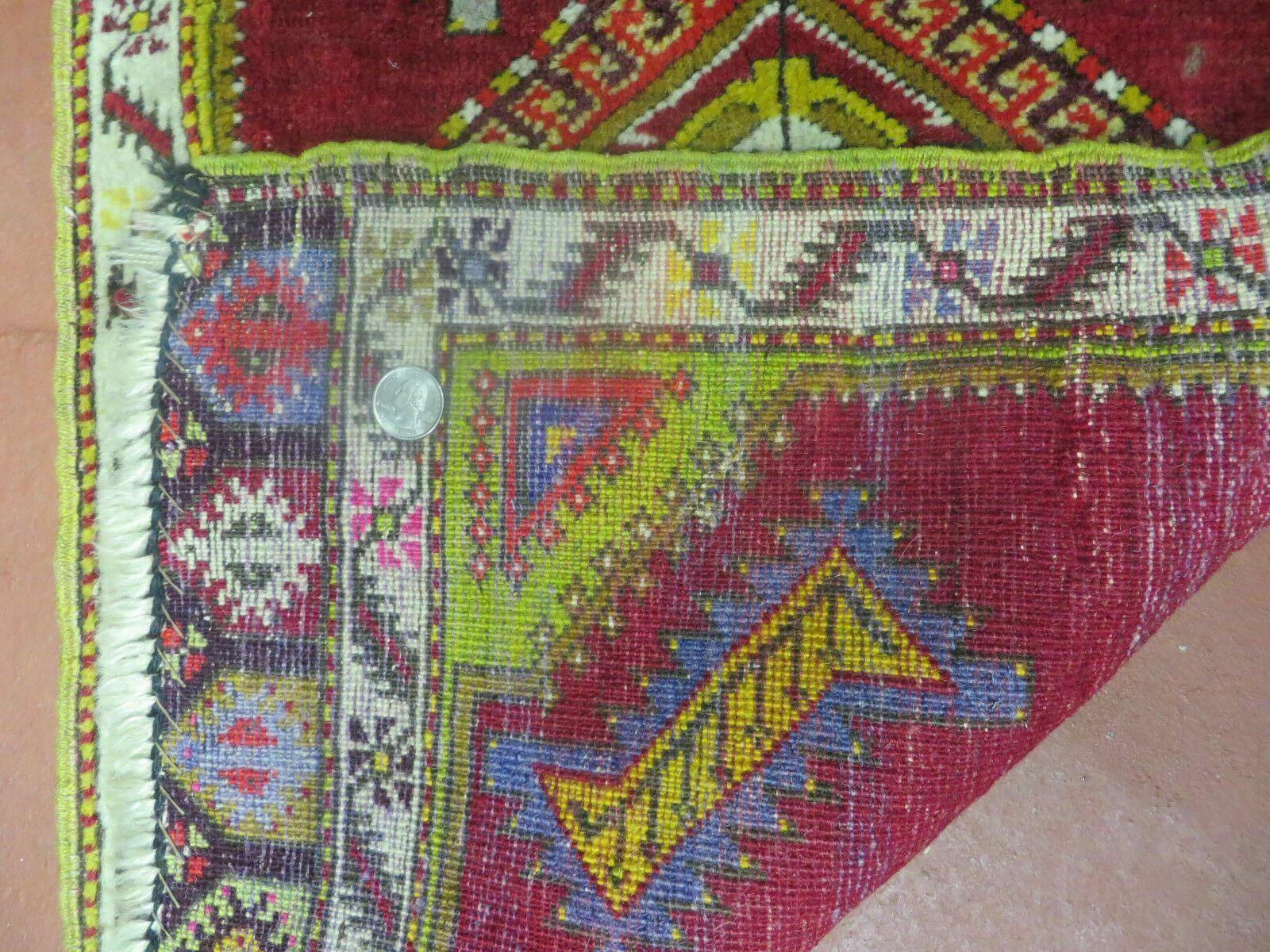 Antique Turkish Yastik Rug 2x3, Handmade Wool Oushak Small Oriental Carpet Red - Nuvé
