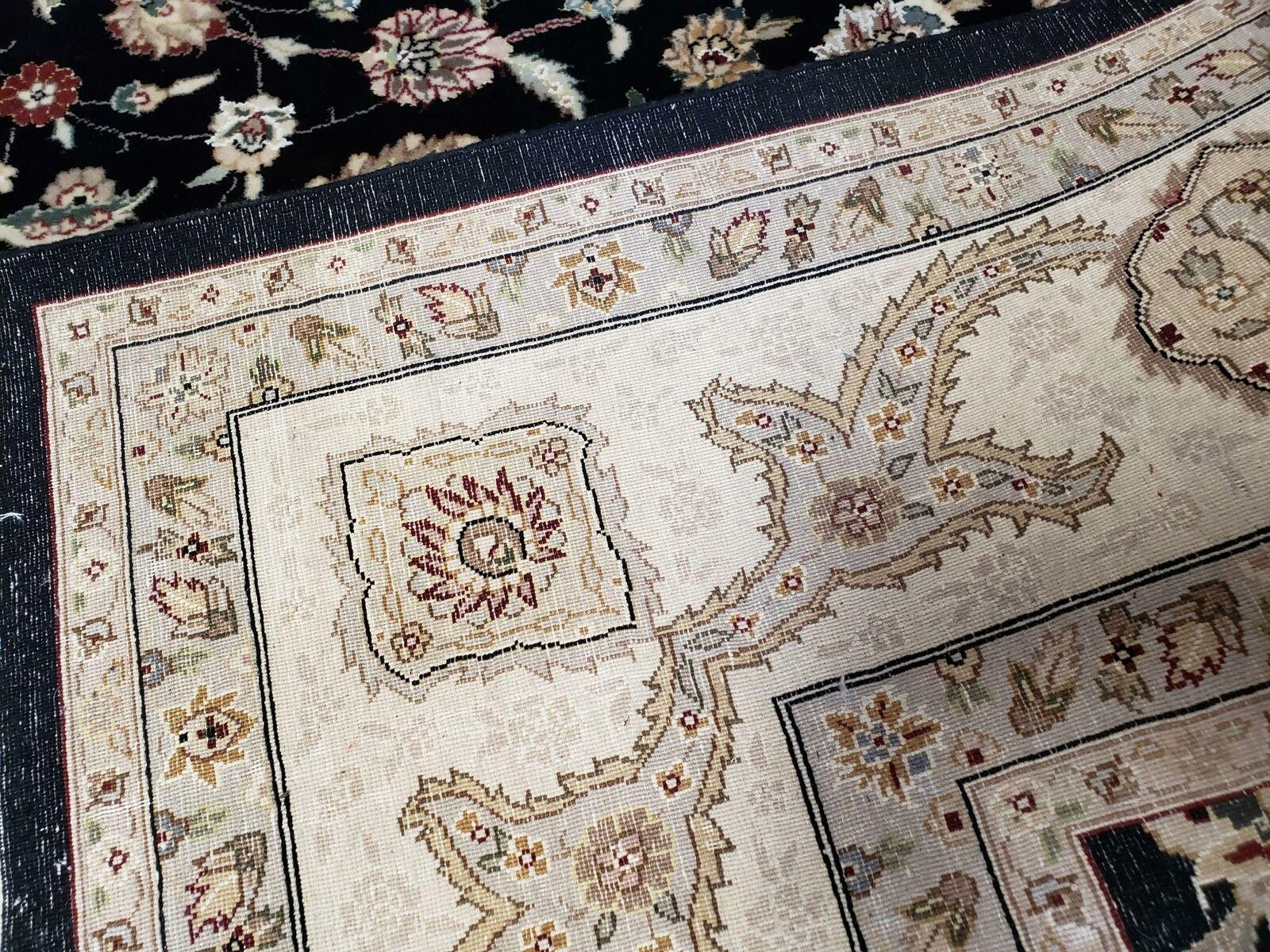 8' 5" X 11' 6" Vintage Handmade Oriental Floral Wool Rug Silk Accent Black Nice - Nuvé