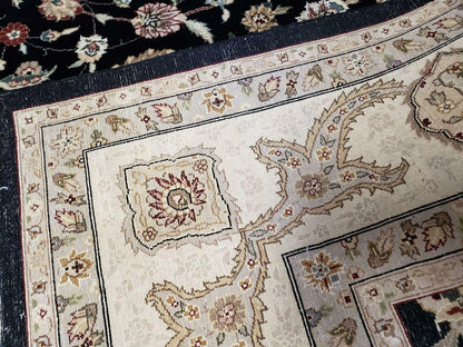 8' 5" X 11' 6" Vintage Handmade Oriental Floral Wool Rug Silk Accent Black Nice - Nuvé