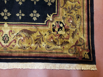 6x9 Aubusson Design Nepali Tibetan Rug Black & Tan Hand-Knotted Wool Carpet Soft Plush Pile New Rug Nice - Nuvé