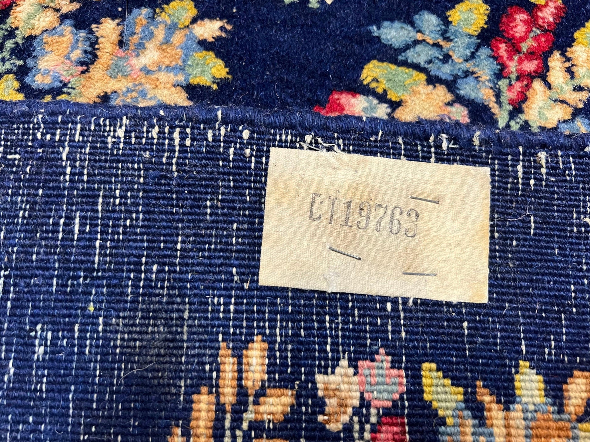 Persian Rug 9x12, Authentic Hand Knotted Carpet, Repeated Floral Motif Garden of Eden, Navy Blue Wool Rug 9 x 12, Semi Antique Kirman Rug - Nuvé