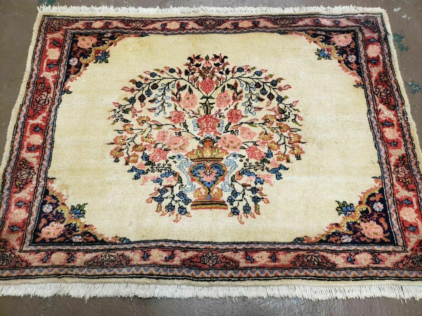 2' 7" X 3' 6" Antique Rug Hand Knotted Pictorial Wool Oriental Flowers - Nuvé
