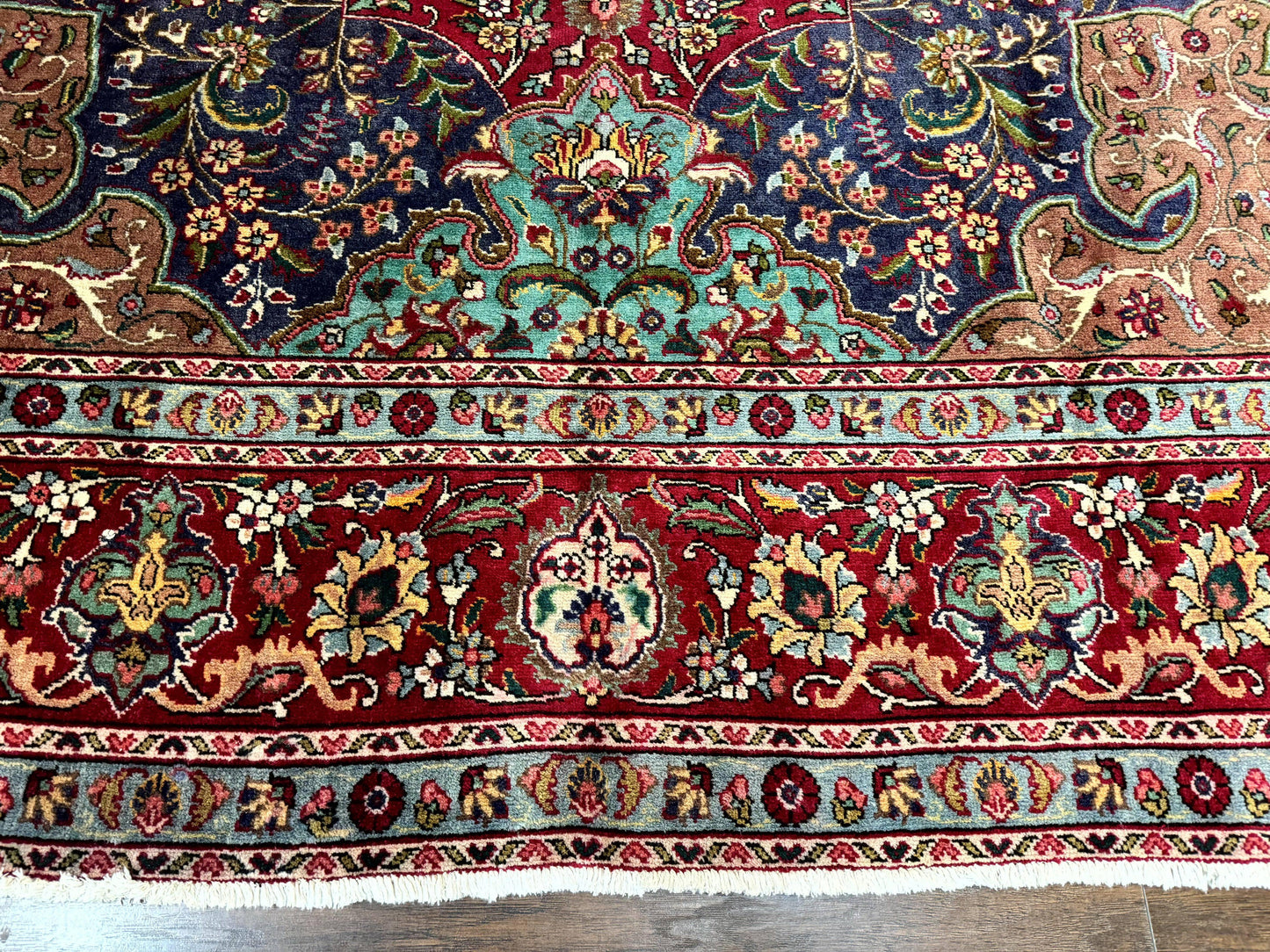 Wonderful Persian Tabriz Rug 10x14, Antique Persian Carpet, Handmade Wool Rug, Floral Medallion, Red Navy Blue, Colorful, Large Persian Area Rug - Nuvé