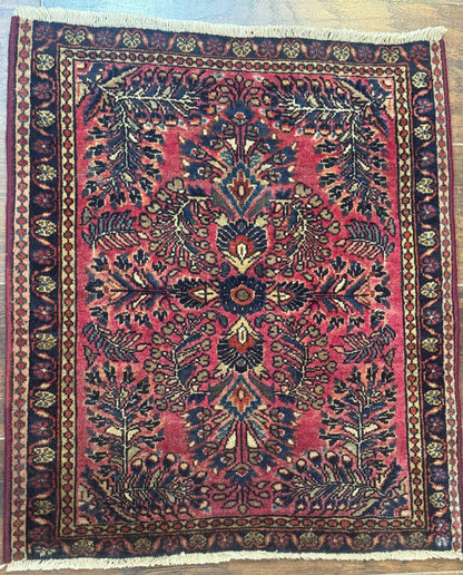 Small Antique Persian Sarouk Rug 2x2 ft, Red 1920s Wool Rug - Nuvé