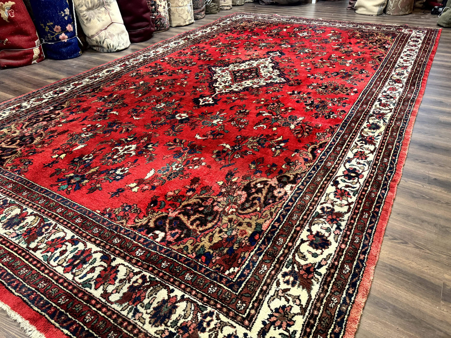 Palace Size Persian Rug 11x18, Red, Bibikabad Rug, Handmade Large Wool Carpet, Persian Hamadan Rug, Dargazin Rug - Nuvé
