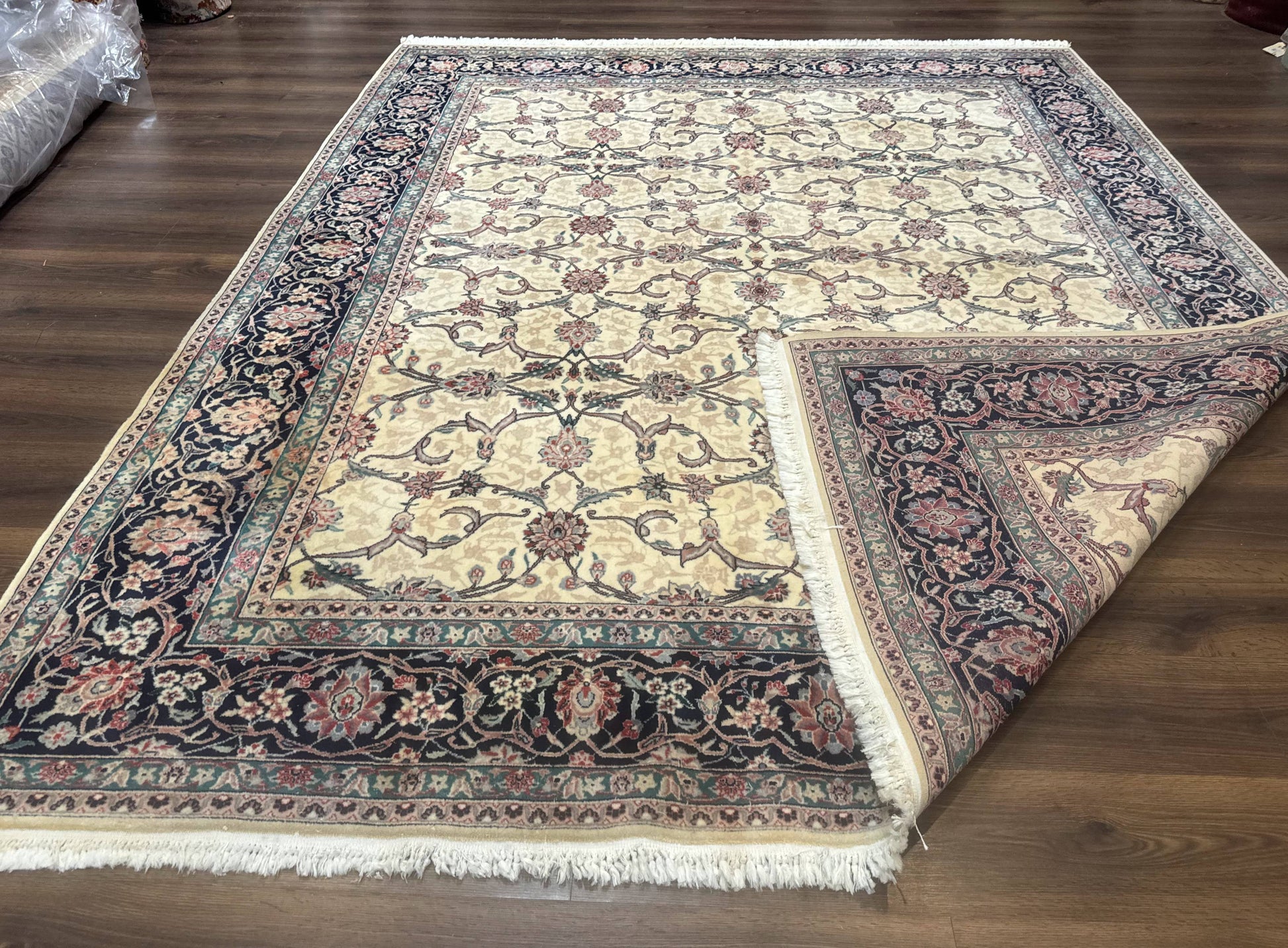 Sino Persian Rug 8x10, Allover Pattern, Beige and Midnight Blue, Wool Oriental Carpet - Nuvé