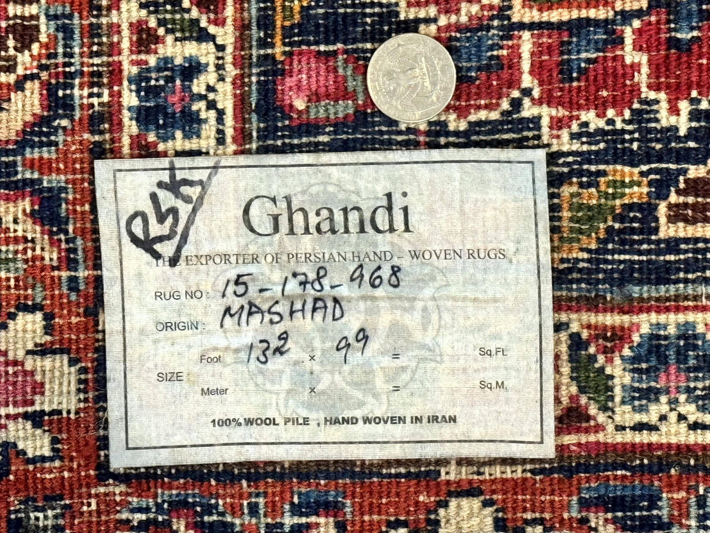 Antique Persian Mashad Rug 10x13, Red and Navy Blue, Great Colors, Signed By Masterweaver, Floral Medallion, Handmade Wool Persian Carpet - Nuvé