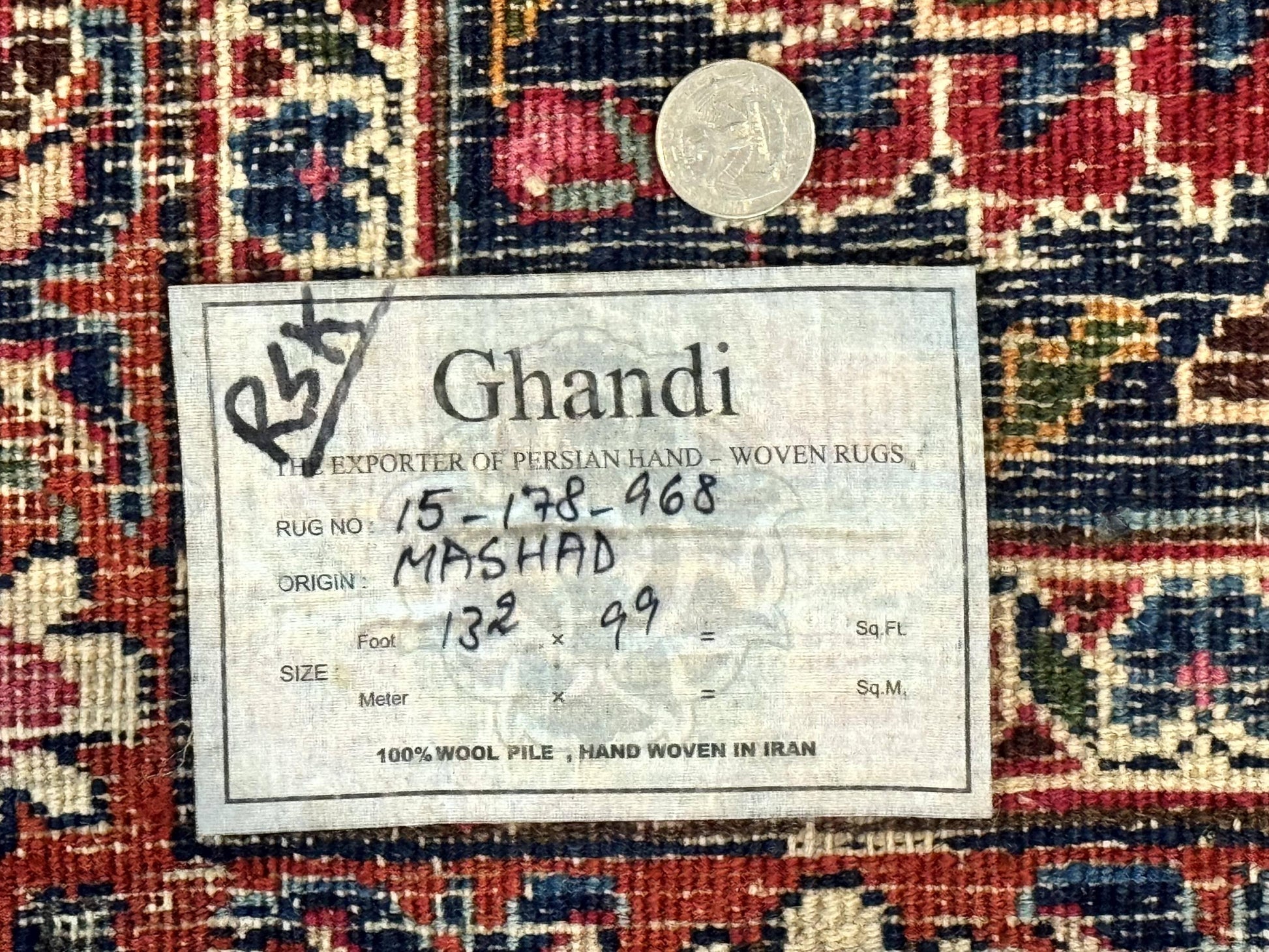 Antique Persian Mashad Rug 10x13, Red and Navy Blue, Great Colors, Signed By Masterweaver, Floral Medallion, Handmade Wool Persian Carpet - Nuvé