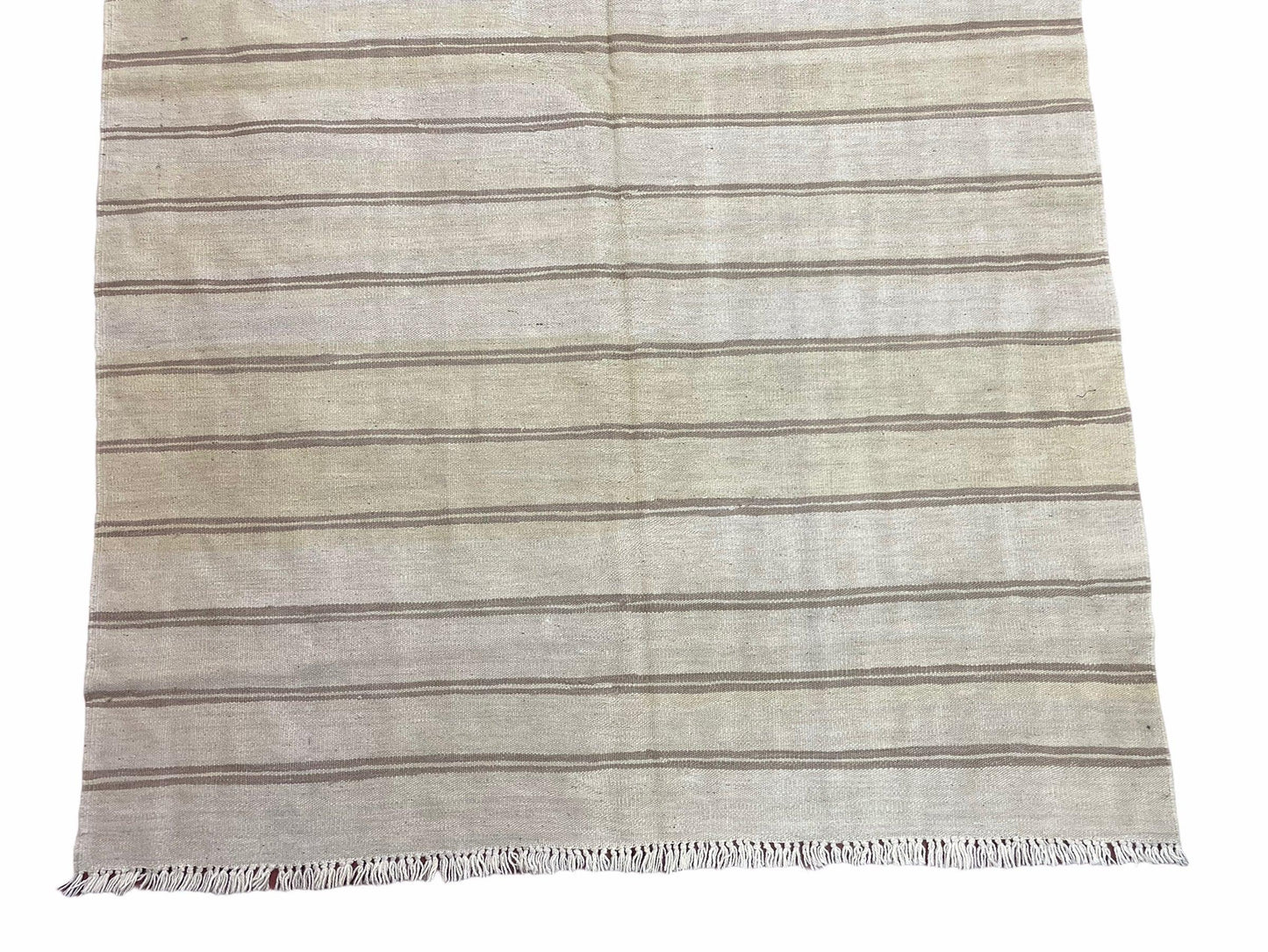5x8 Turkish Kilim Rug, Flatweave Carpet, Striped Blanket, Southwestern Design, New, Gray, Wool, High Quality, Hand-Knotted - Nuvé