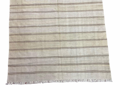 5x8 Turkish Kilim Rug, Flatweave Carpet, Striped Blanket, Southwestern Design, New, Gray, Wool, High Quality, Hand-Knotted - Nuvé
