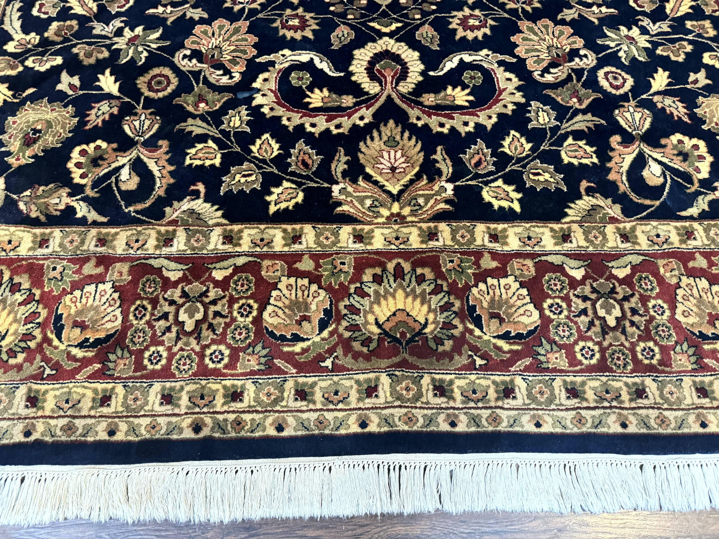 Indo Persian Rug 8x10, Navy Blue and Red, Floral Allover, Hand Knotted Vintage Wool Carpet, Indo Sarouk - Nuvé