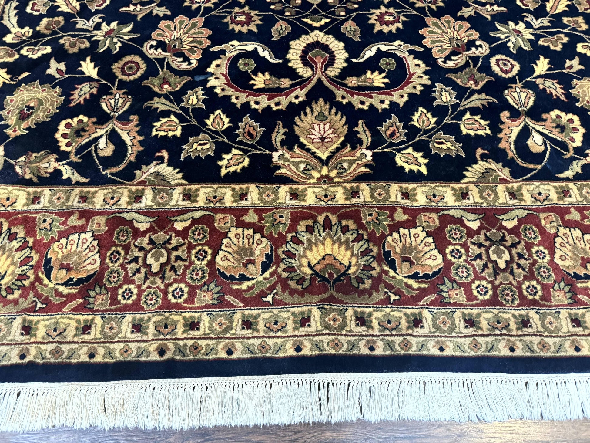 Indo Persian Rug 8x10, Navy Blue and Red, Floral Allover, Hand Knotted Vintage Wool Carpet, Indo Sarouk - Nuvé
