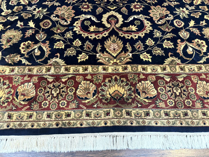 Indo Persian Rug 8x10, Navy Blue and Red, Floral Allover, Hand Knotted Vintage Wool Carpet, Indo Sarouk - Nuvé
