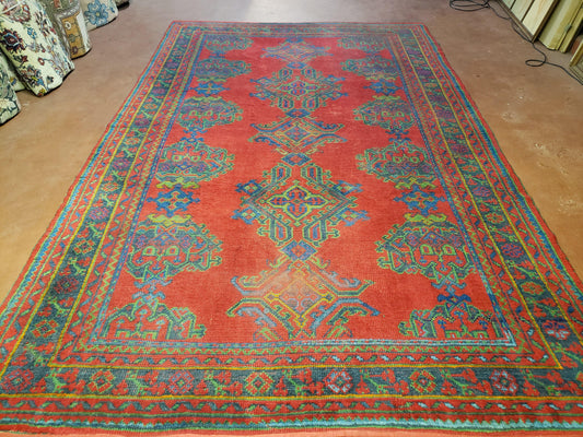 7x11 Turkish Oushak Rug, Vintage Red & Blue Oriental Carpet, Hand Knotted Wool Area Rug 7 x 11, Turkish Sparta Rug, Antique Turkish Rug Nice - Nuvé