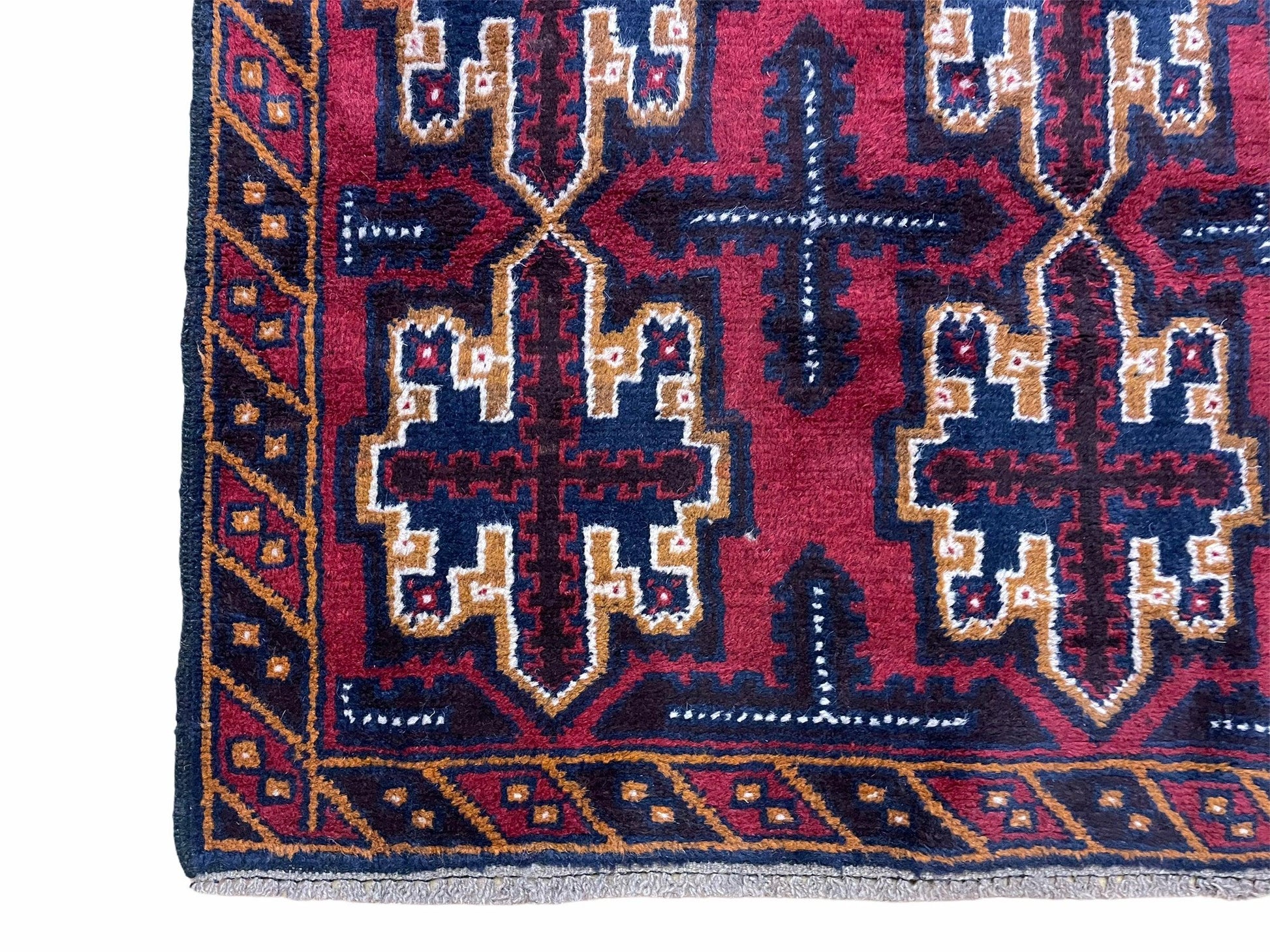 2' 7" X 4' 6" Vintage Handmade Tribal Wool Rug Balouchi Rug Afghan Rug Red Blue - Nuvé