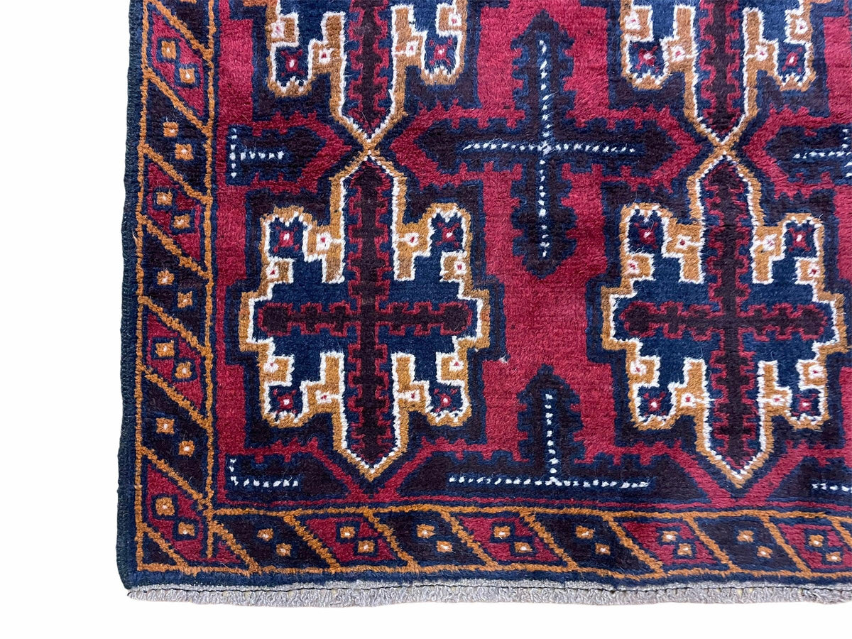 2' 7" X 4' 6" Vintage Handmade Tribal Wool Rug Balouchi Rug Afghan Rug Red Blue